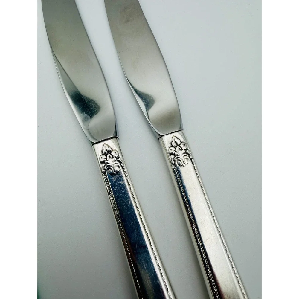 Pair (2) 1847 Rogers Bros ADORATION Silverplate Grille Knives 8.75